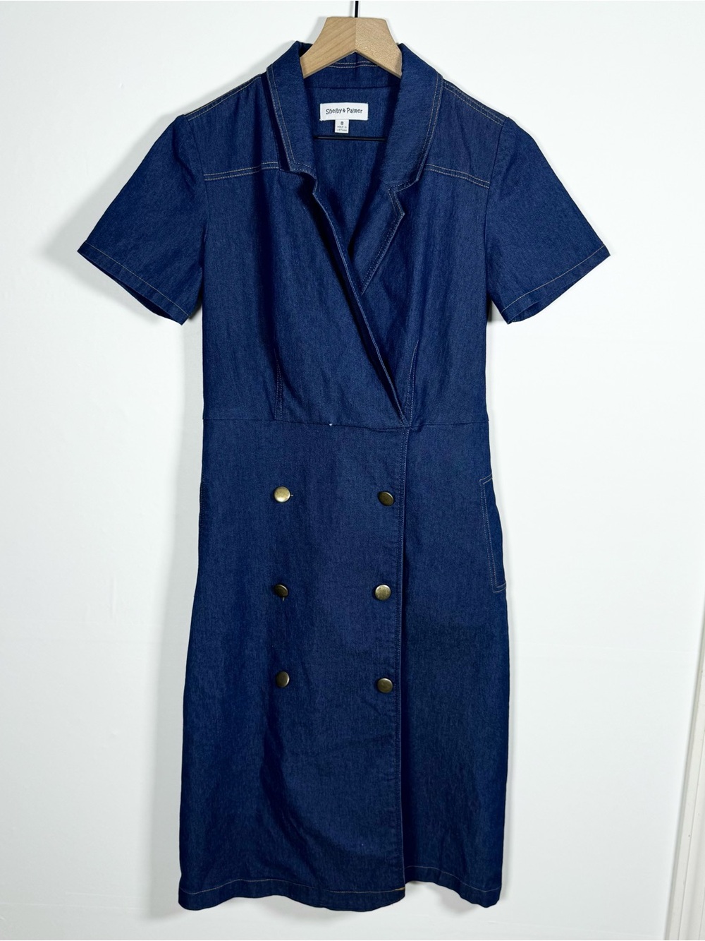 SHELBY And PALMER Double Button Denim Dark Wash Midi Dress Sz 8